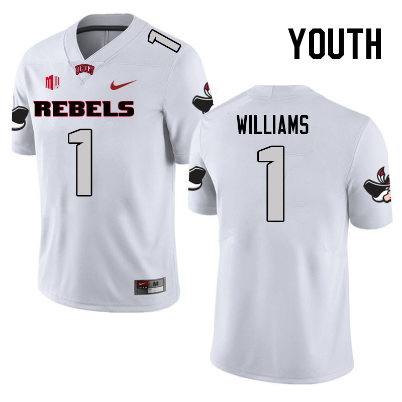 Youth #1 Jerrae Williams UNLV Rebels College Football Jerseys Stitched Sale-White